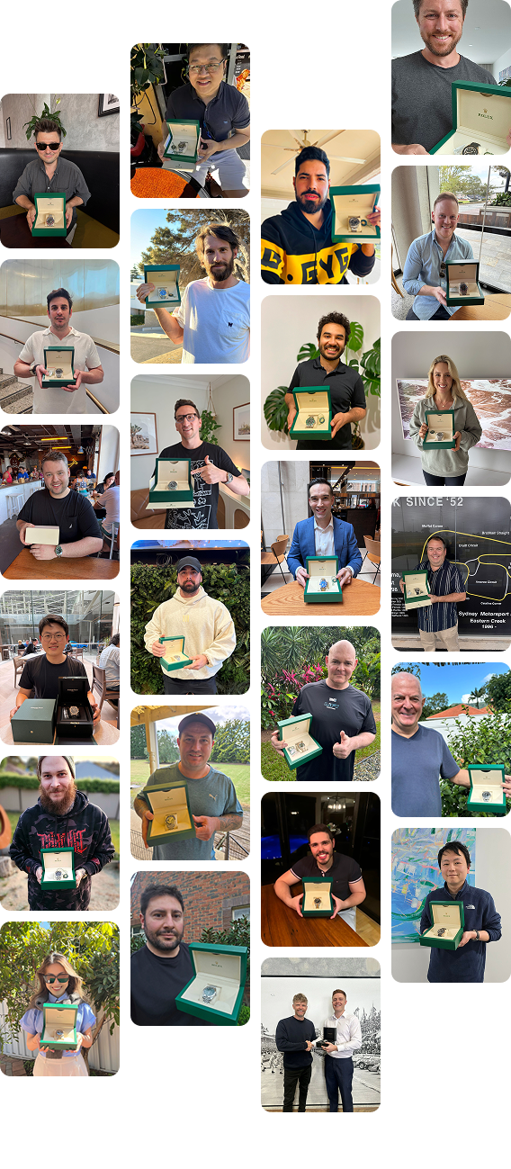 Happy members holding their watches
